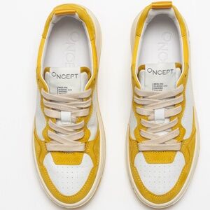 Oncept Phoenix Sneaker in White/Yellow. Like New, In Box.